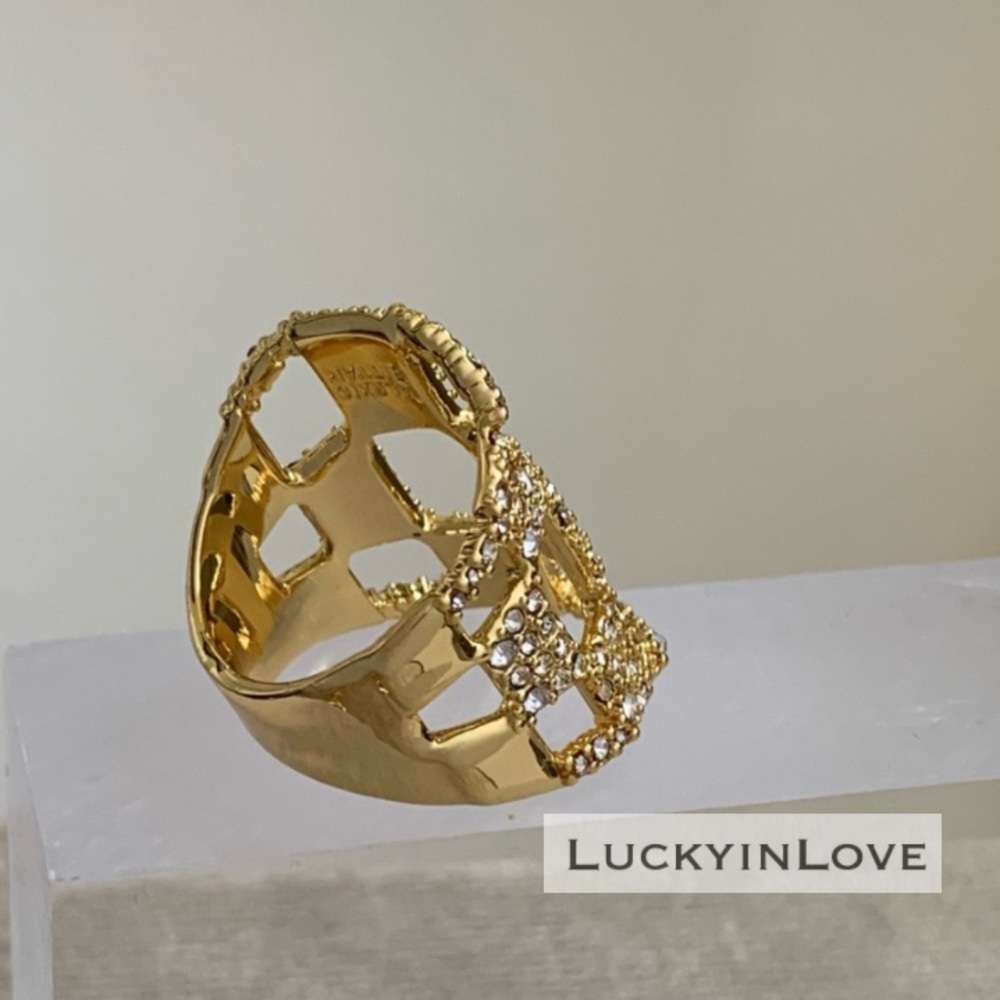 ALEXIS BITTAR • Gold Georgian Checkerboard Pavé Crystal “Diamond” Ring - Picture 6 of 11